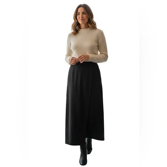 Lauren Ralph Lauren ✨Black Pleated Midi Skirt Classic A-Line Office Workwear - Picture 1 of 1